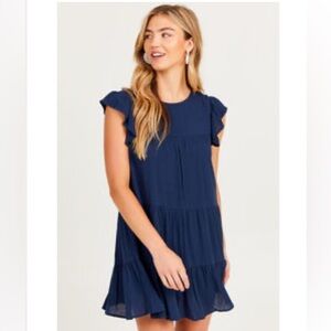 💙 NWOT Ruffle Sleeve Navy Dress — Altar'd State